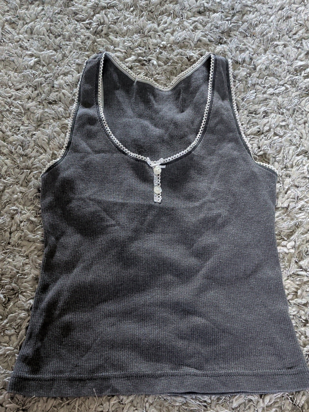 Women’s Gray Ribbed Tank Top with Lace Trim